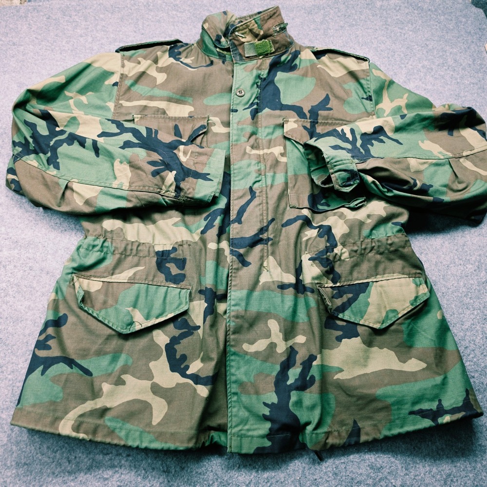 Mens Woodland Green Camo M-65 Field Jacket Military Style X-Large Long